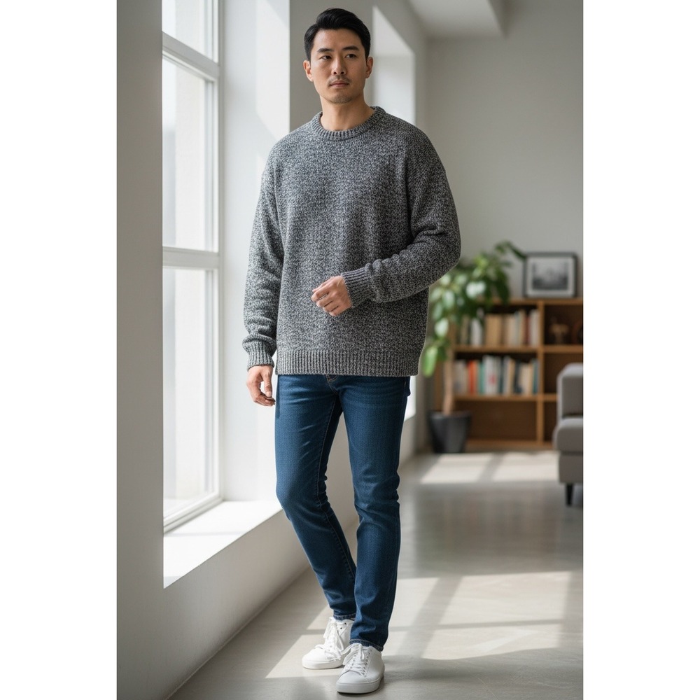 Croft & Barrow‎ Mens Textured Knit Crewneck Sweater Charcoal Gray Size L